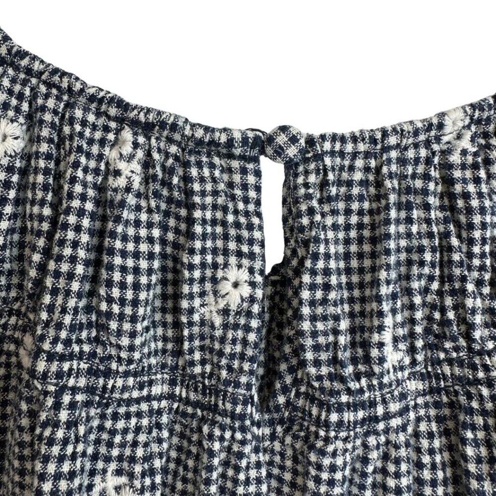 Madewell Embroidered Gingham Shirred Puff-Sleeve Top M - Picture 12 of 12